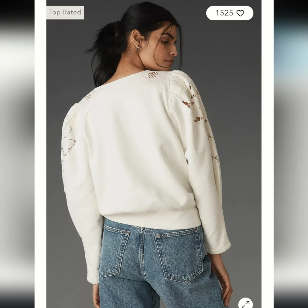 Anthropologie Lace Cutwork Mutton-Sleeve Top, Size Large - Picture 11 of 12